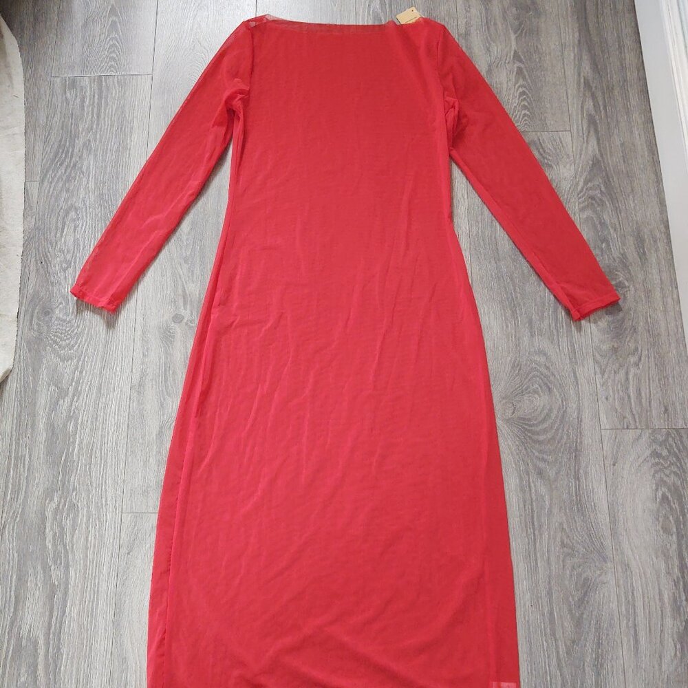 Red Long Sleeve Women's Maxi Dress